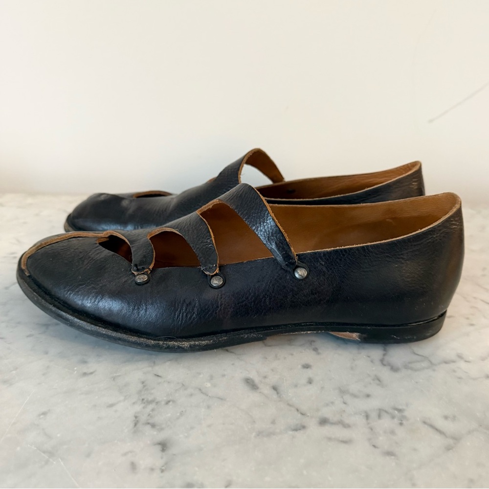CYDWOQ Bout Asymmetrical Black Leather Mary Jane Flats 39.5 - Picture 4 of 11